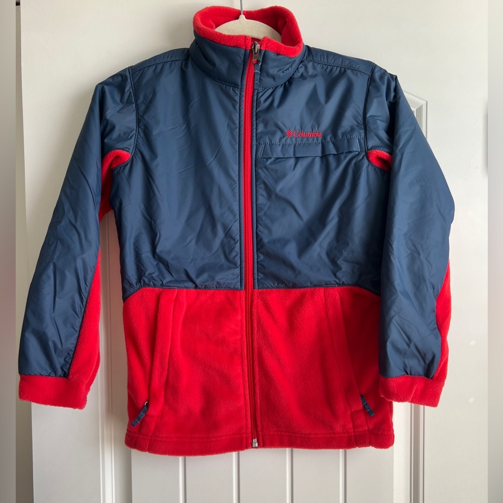 Columbia Jacket Boys Medium Fleece Zip Up Blue Red Pockets